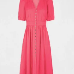 Robe Manches 3/4 Boutonnée à L'avant Rose Moyen Femme -Morgandetoi Boutique robe manches 34 boutonnee a lavant rose moyen femme vue3 32536300928060514