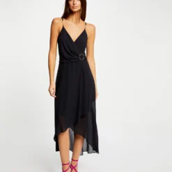 Robe Mi-longue à Fines Bretelles Marine Femme