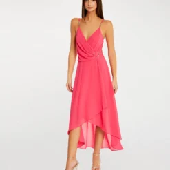 Robe Mi-longue à Fines Bretelles Rose Moyen Femme