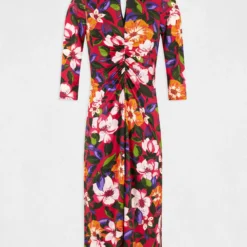 Robe Midi Ajustée Froncée Imprimé Floral Multico Femme -Morgandetoi Boutique robe midi ajustee froncee imprime floral multico femme vue3 32536300945670900