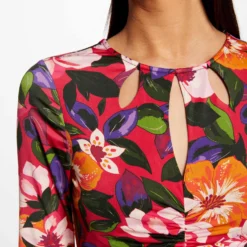 Robe Midi Ajustée Froncée Imprimé Floral Multico Femme -Morgandetoi Boutique robe midi ajustee froncee imprime floral multico femme vue4 32536300945670900