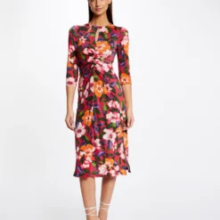 Robe Midi Ajustée Froncée Imprimé Floral Multico Femme -Morgandetoi Boutique robe midi ajustee froncee imprime floral multico femme vue5 32536300945670900