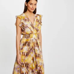Robe Midi Cintrée Imprimé Abstrait Multico Femme