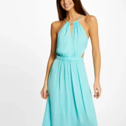 Robe Midi évasée à Encolure Américaine Bleu Clair Femme -Morgandetoi Boutique robe midi evasee a encolure americaine bleu clair femme vue5 32536300906280315