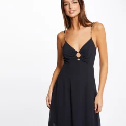 Robe Midi évasée Bretelles Chaînes Marine Femme -Morgandetoi Boutique robe midi evasee bretelles chaines marine femme vue5 32536300931390301