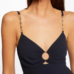 Robe Midi évasée Bretelles Chaînes Marine Femme -Morgandetoi Boutique robe midi evasee bretelles chaines marine femme vue6 32536300931390301