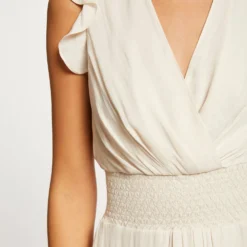 Robe Midi évasée Fluide Drapée Smockée Ecru Moyen Femme -Morgandetoi Boutique robe midi evasee fluide drapee smockee ecru moyen femme vue4 32536300942730213