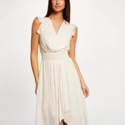 Robe Midi évasée Fluide Drapée Smockée Ecru Moyen Femme -Morgandetoi Boutique robe midi evasee fluide drapee smockee ecru moyen femme vue5 32536300942730213