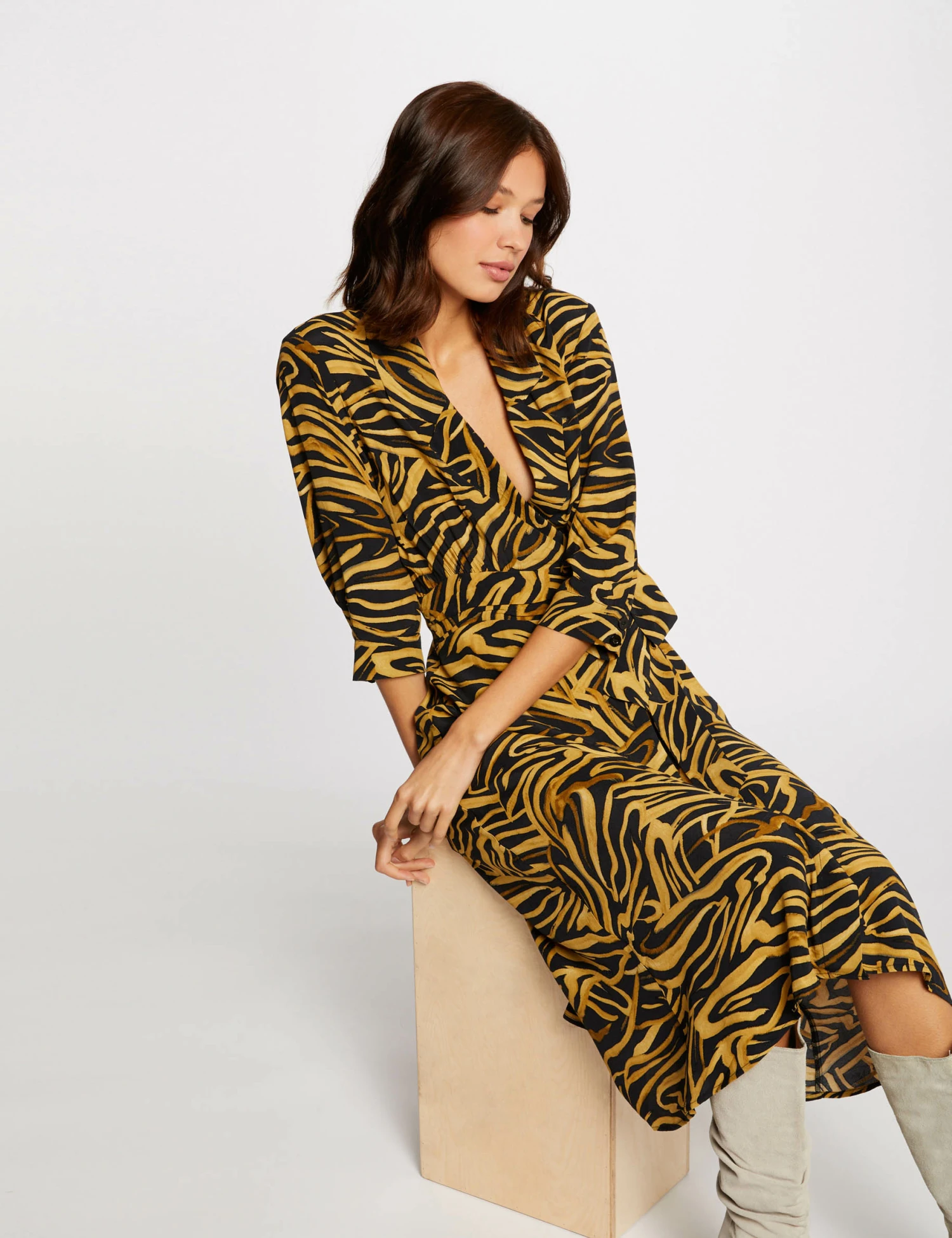 Robe Midi Portefeuille Imprimé Abstrait Multico Femme 1 Robe Midi Portefeuille Imprimé Abstrait Multico Femme