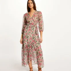Robe Midi Portefeuille Imprimé Floral Multico Femme
