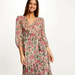 Robe Midi Portefeuille Imprimé Floral Multico Femme -Morgandetoi Boutique robe midi portefeuille imprime floral multico femme vue5 32536300946610900