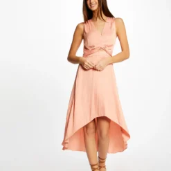 Robe Midi Trapèze Asymétrique Rose Moyen Femme