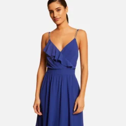 Robe Patineuse Avec Col Cache-coeur Bleu Electrique Femme