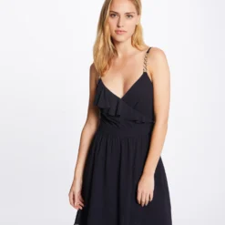 Robe Patineuse Avec Col Cache-coeur Marine Femme