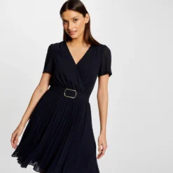 Robe Patineuse Bas Plissé Marine Femme