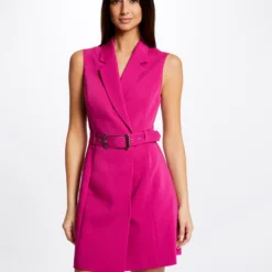 Robe Portefeuille Ceinturée Sans Manches Framboise Femme