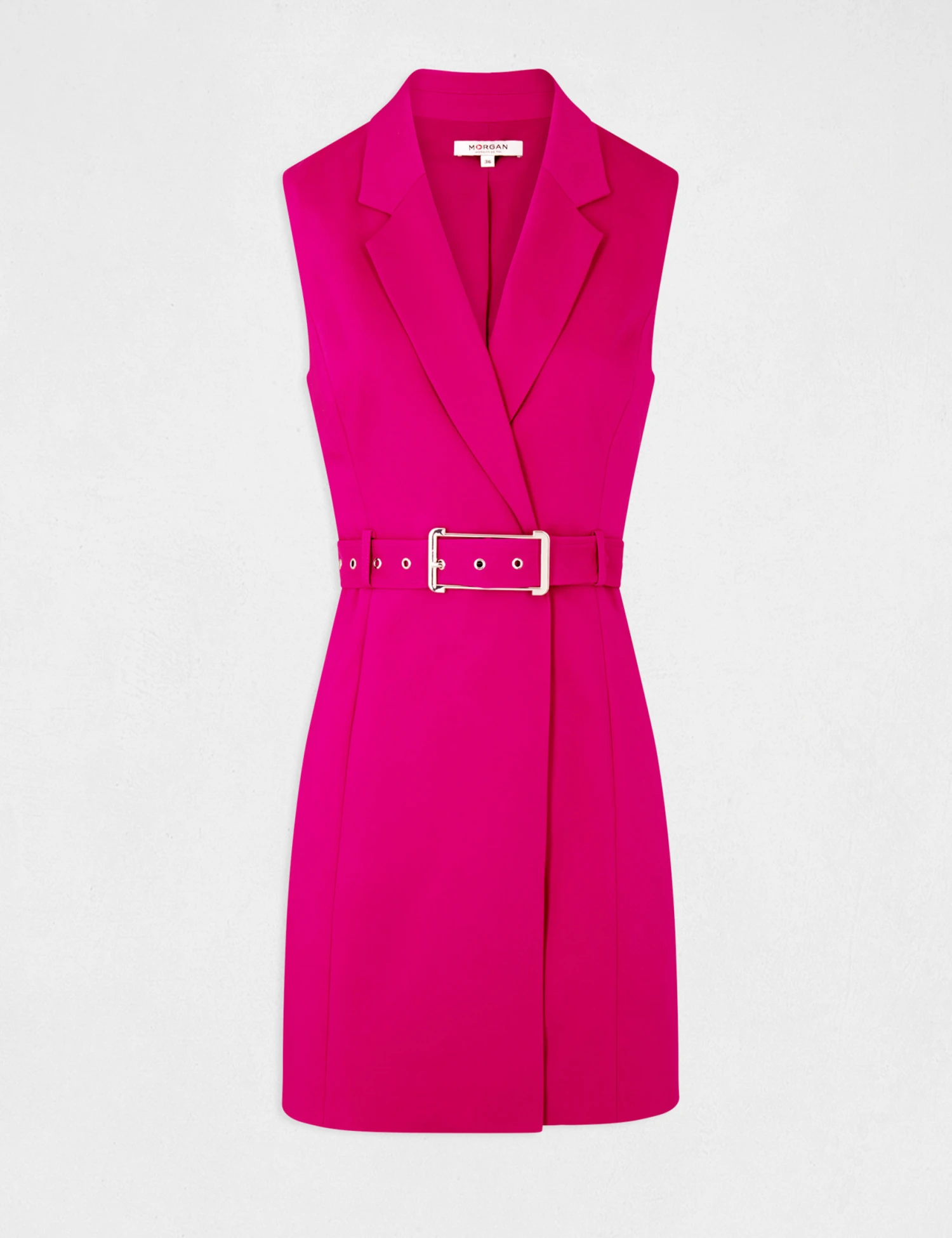 Robe Portefeuille Ceinturée Sans Manches Framboise Femme 4 Robe Portefeuille Ceinturée Sans Manches Framboise Femme – Image 4