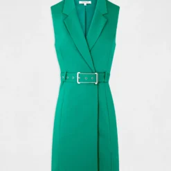 Robe Portefeuille Ceinturée Sans Manches Vert Femme -Morgandetoi Boutique robe portefeuille ceinturee sans manches vert femme vue3 32536300948860600