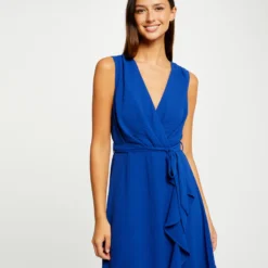 Robe Portefeuille Fluide Ceinturée Bleu Electrique Femme