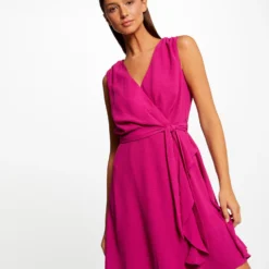 Robe Portefeuille Fluide Ceinturée Framboise Femme