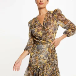 Robe Portefeuille Imprimé Végétal Multico Femme