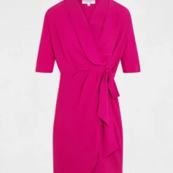 Robe Portefeuille Manches 3/4 Framboise Femme -Morgandetoi Boutique robe portefeuille manches 34 framboise femme vue3 32536300942440502