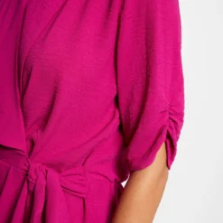 Robe Portefeuille Manches 3/4 Framboise Femme -Morgandetoi Boutique robe portefeuille manches 34 framboise femme vue4 32536300942440502