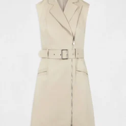 Robe Portefeuille Zippée Ceinturée Beige Clair Femme -Morgandetoi Boutique robe portefeuille zippee ceinturee beige clair femme vue3 32536300942450209