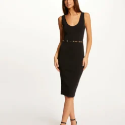 Robe Pull Ajustée Avec Perles Noir Femme