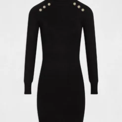 Robe Pull Ajustée Col Roulé Et Boutons Noir Femme -Morgandetoi Boutique robe pull ajustee col roule et boutons noir femme vue3 32536300950010100
