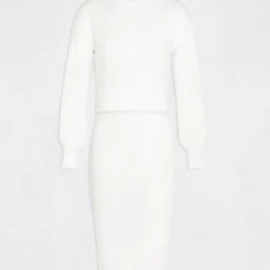 Robe Pull Ajustée Effet 2-en-1 Ecru Femme -Morgandetoi Boutique robe pull ajustee effet 2 en 1 ecru femme vue3 32536300919190201