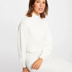 Robe Pull Ajustée Effet 2-en-1 Ecru Femme -Morgandetoi Boutique robe pull ajustee effet 2 en 1 ecru femme vue5 32536300919190201