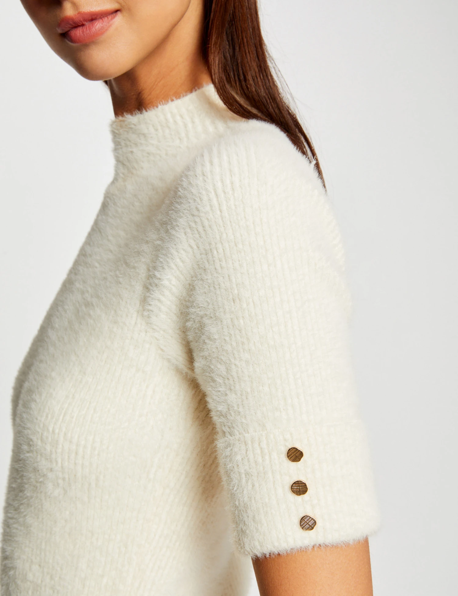 Robe Pull Ajustée Manches Courtes Ivoire Femme 5 Robe Pull Ajustée Manches Courtes Ivoire Femme – Image 5