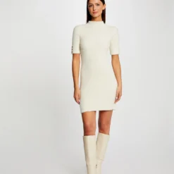 Robe Pull Ajustée Manches Courtes Ivoire Femme 7 Robe Pull Ajustée Manches Courtes Ivoire Femme -Morgandetoi Boutique robe pull ajustee manches courtes ivoire femme vue5 32536300950030203