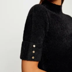 Robe Pull Ajustée Manches Courtes Noir Femme -Morgandetoi Boutique robe pull ajustee manches courtes noir femme vue4 32536300950030100