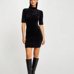 Robe Pull Ajustée Manches Courtes Noir Femme -Morgandetoi Boutique robe pull ajustee manches courtes noir femme vue5 32536300950030100