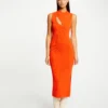 Robe Pull Longue Ajustée Avec Fente Orange Femme