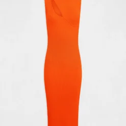 Robe Pull Longue Ajustée Avec Fente Orange Femme -Morgandetoi Boutique robe pull longue ajustee avec fente orange femme vue3 32536300950040703