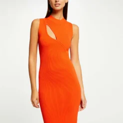 Robe Pull Longue Ajustée Avec Fente Orange Femme -Morgandetoi Boutique robe pull longue ajustee avec fente orange femme vue5 32536300950040703
