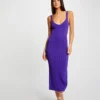 Robe Pull Longue Ajustée Fendue Violet Femme