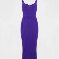 Robe Pull Longue Ajustée Fendue Violet Femme -Morgandetoi Boutique robe pull longue ajustee fendue violet femme vue3 32536300950750310