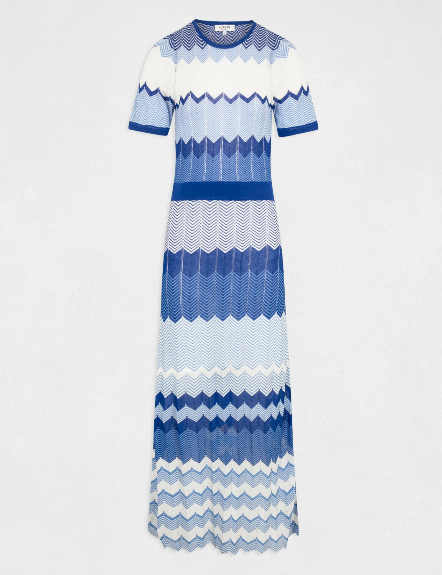 Robe Pull Longue Droite Imprimé Chevron Bleu Moyen Femme 4 Robe Pull Longue Droite Imprimé Chevron Bleu Moyen Femme – Image 4