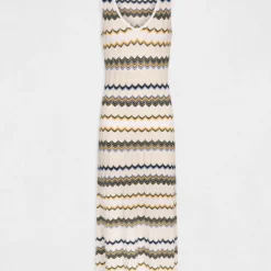 Robe Pull Longue Droite Imprimé Chevron Ivoire Femme -Morgandetoi Boutique robe pull longue droite imprime chevron ivoire femme vue3 32536300932710203