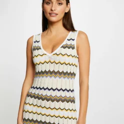 Robe Pull Longue Droite Imprimé Chevron Ivoire Femme -Morgandetoi Boutique robe pull longue droite imprime chevron ivoire femme vue5 32536300932710203