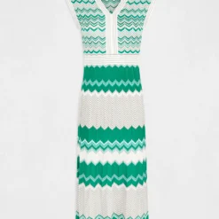 Robe Pull Longue Droite Imprimé Chevron Vert Femme -Morgandetoi Boutique robe pull longue droite imprime chevron vert femme vue3 32536300932590600