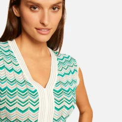 Robe Pull Longue Droite Imprimé Chevron Vert Femme -Morgandetoi Boutique robe pull longue droite imprime chevron vert femme vue5 32536300932590600