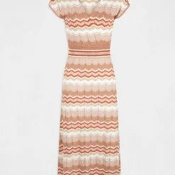 Robe Pull Longue Droite Imprimé Chevron Vieux Rose Femme -Morgandetoi Boutique robe pull longue droite imprime chevron vieux rose femme vue3 32536300931010507