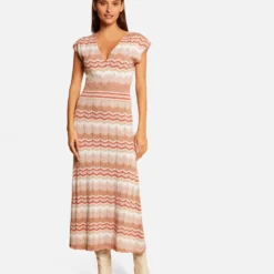 Robe Pull Longue Droite Imprimé Chevron Vieux Rose Femme -Morgandetoi Boutique robe pull longue droite imprime chevron vieux rose femme vue5 32536300931010507