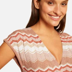 Robe Pull Longue Droite Imprimé Chevron Vieux Rose Femme -Morgandetoi Boutique robe pull longue droite imprime chevron vieux rose femme vue6 32536300931010507