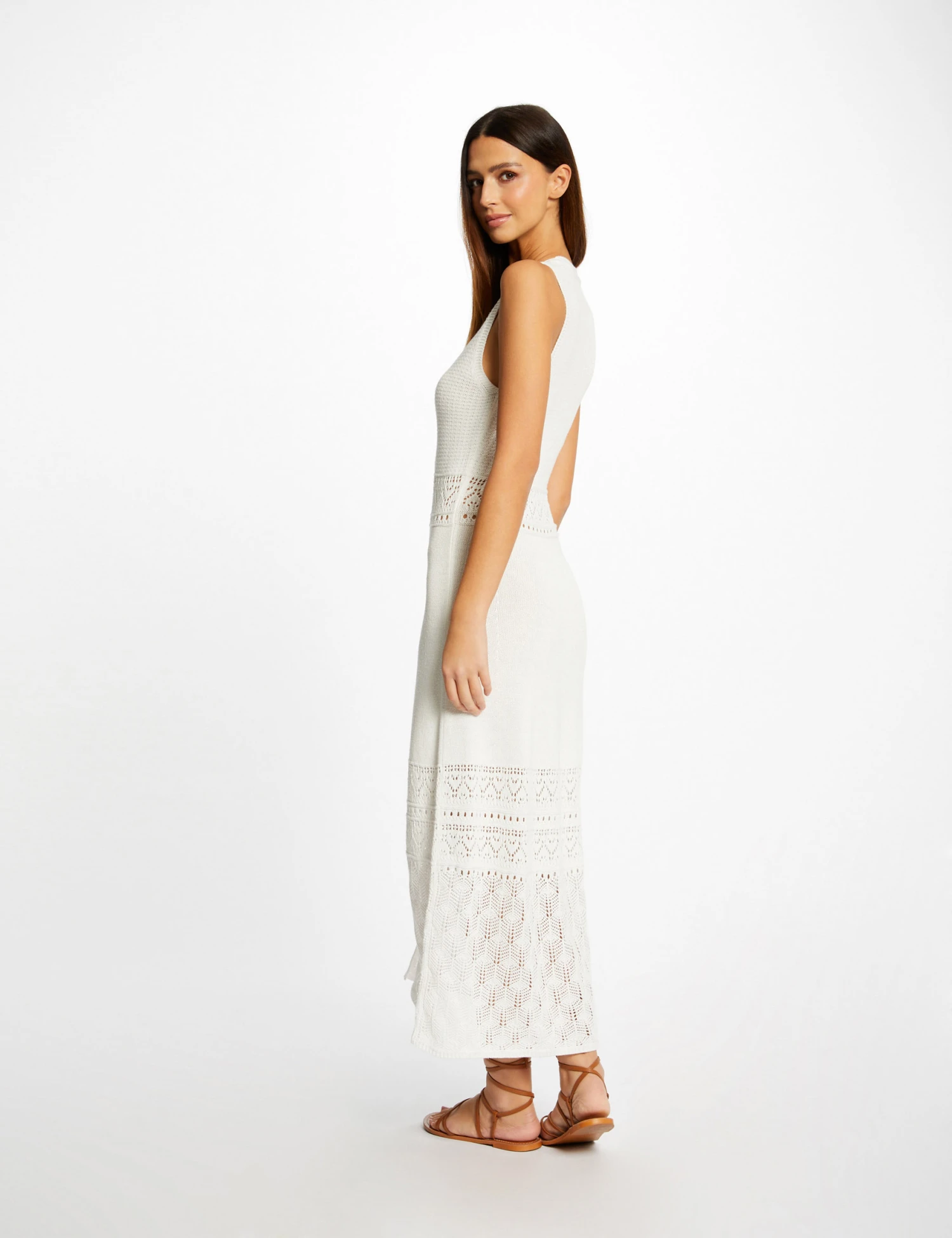 Robe Pull Longue Droite Sans Manches Ecru Femme 2 Robe Pull Longue Droite Sans Manches Ecru Femme – Image 2